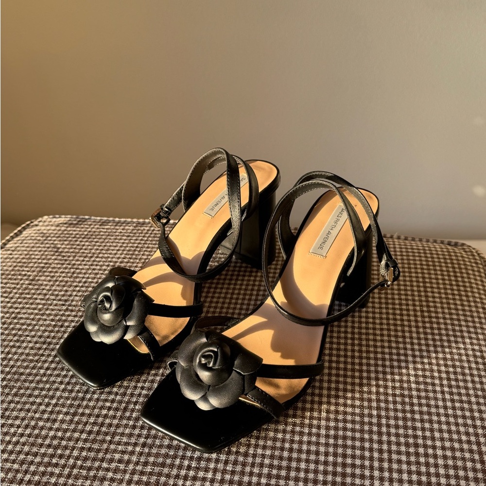 Black Strappy Sandals with Floral Accent